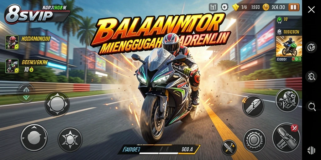 Screenshot menampilkan adrenalin tinggi dalam balapan motor di 8SVIP.
