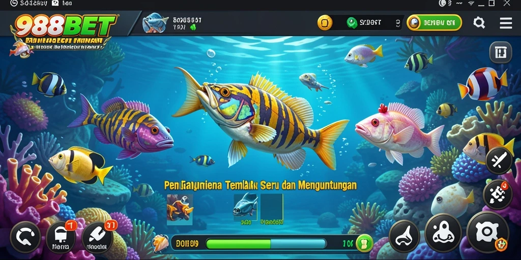Gameplay seru Tembak Ikan dengan berbagai jenis ikan.