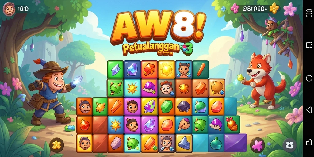 Screenshot menampilkan gameplay seru dari AW8 dalam aksi Match-3.