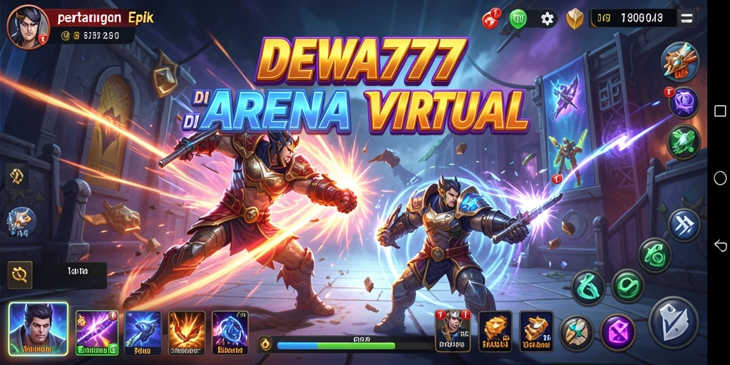 Screenshot gameplay DEWA777 menunjukkan pertarungan yang mendebarkan dan karakter yang berwarna-warni.
