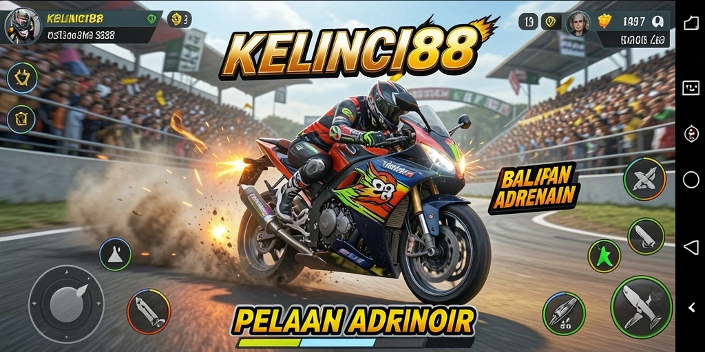 Gameplay mendebarkan KELINCI88 saat balapan motor.